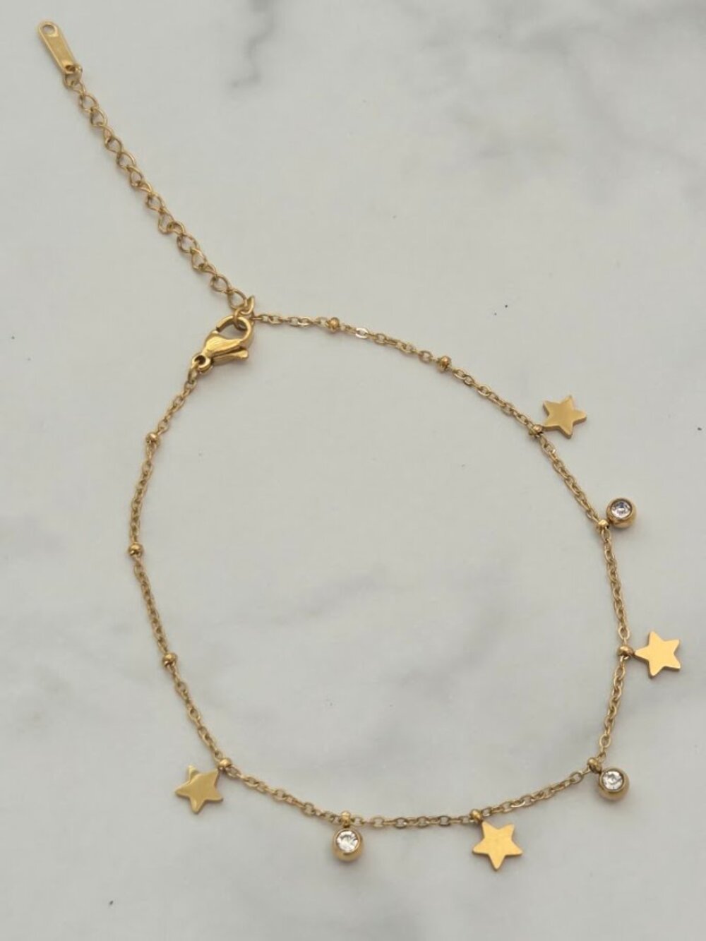 Gold Star Charm Anklet Rhinestone Dangle Stainless Steel Jewelry - Picture 12 of 14